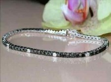 Men's Tennis Bracelet 14K White Gold Finish Lab Created 10Ct Round Black Diamond