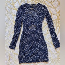 Size XS Express Navy Blue and Silver Backless Cocktail Dress