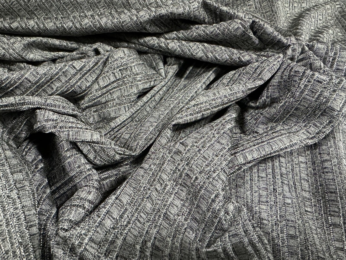 Shiny Textured Stretch Double Jersey Rib Fabric, Per Metre Silver Grey