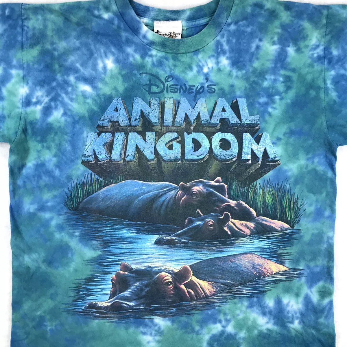 vintage 90s WALT DISNEY ANIMAL KINGDOM TIE-DYE T-Shirt LARGE hippo single stitch