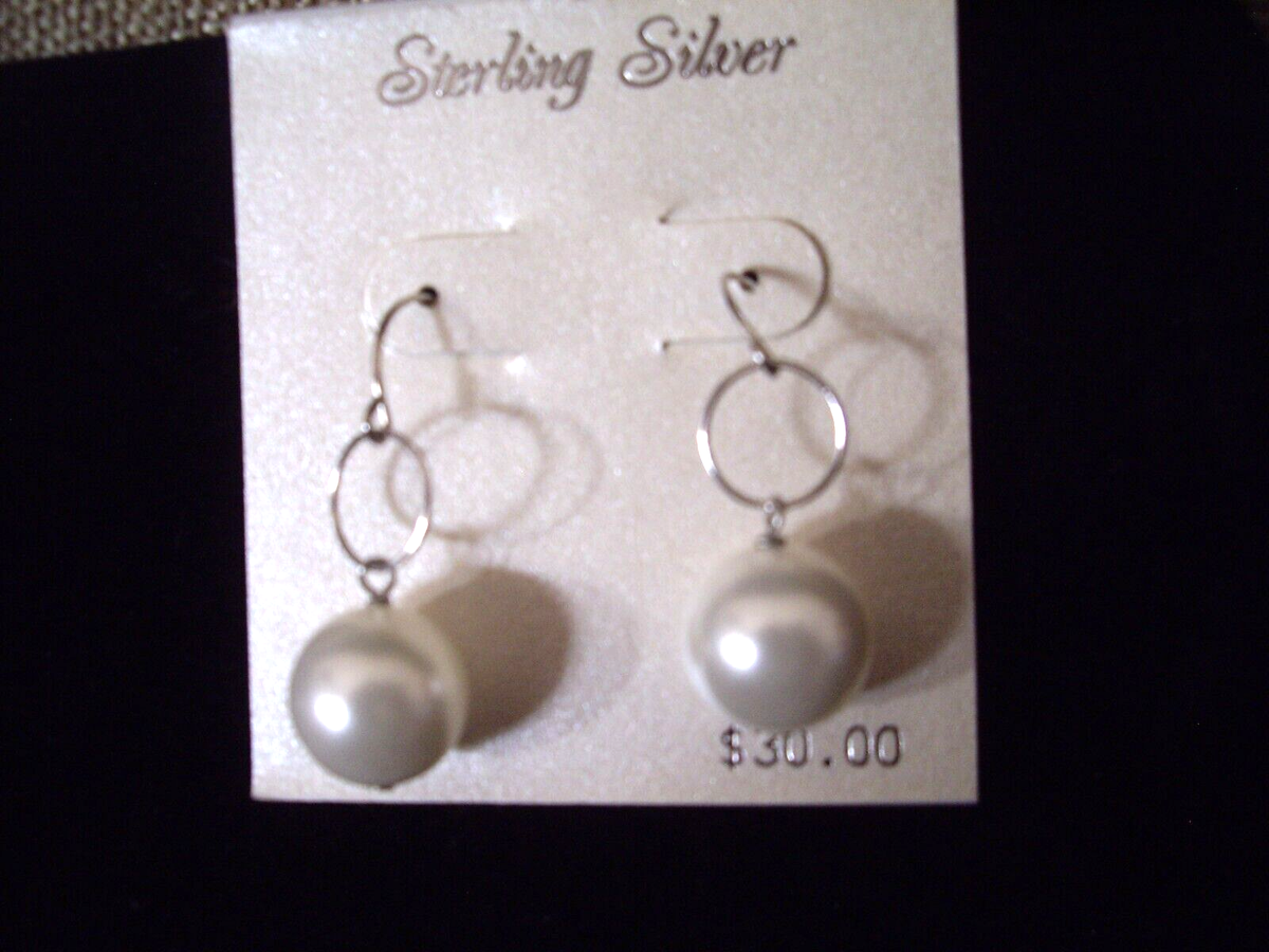PB NEW Kohls Sterling Silver Pearl Dangling Earrings Fish Hook