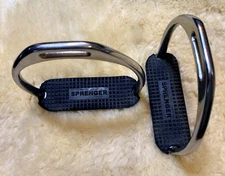 Mens Fillis Stirrup Irons WIDE 5" Polished Stainless Steel SPRENGER Black Pads