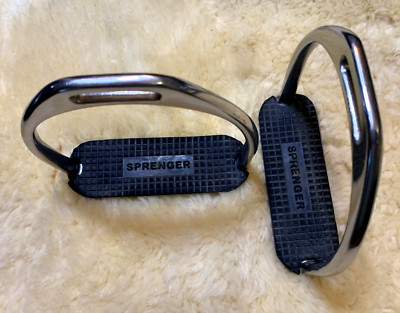 Mens Fillis Stirrup Irons WIDE 5'' Polished Stainless Steel SPRENGER Black Pads