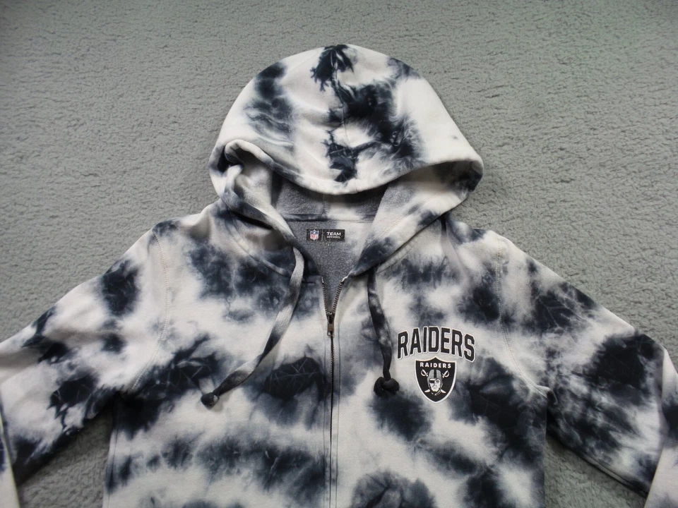 NFL Team Apparel Raiders Womens Sweatshirt Size S White Black Tie Dye Full Zip - Image 3 of 4