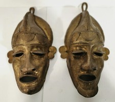 LOT ANCIENS MASQUES SENOUFO EN BRONZE A LA CIRE PERDUE - ART OBJET ETHNIQUE