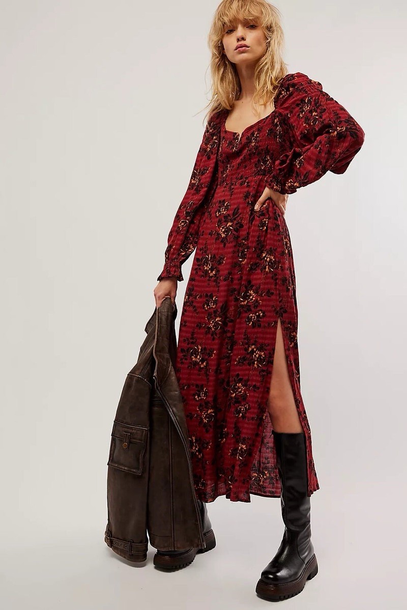 Free People Women's Jaymes Midi Dress, Burgundy, Small Free People Women's Jaymes Midi Dress, Burgundy, Small
