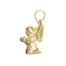 New 14k Yellow Gold 3D Praying Angel Pendant