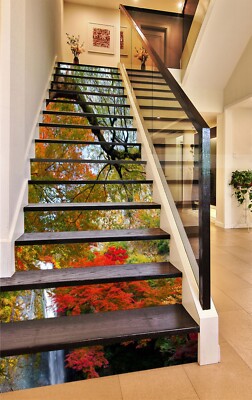 3D Red Tree Lake AZ811 Stair Risers Decoration Mural Vinyl