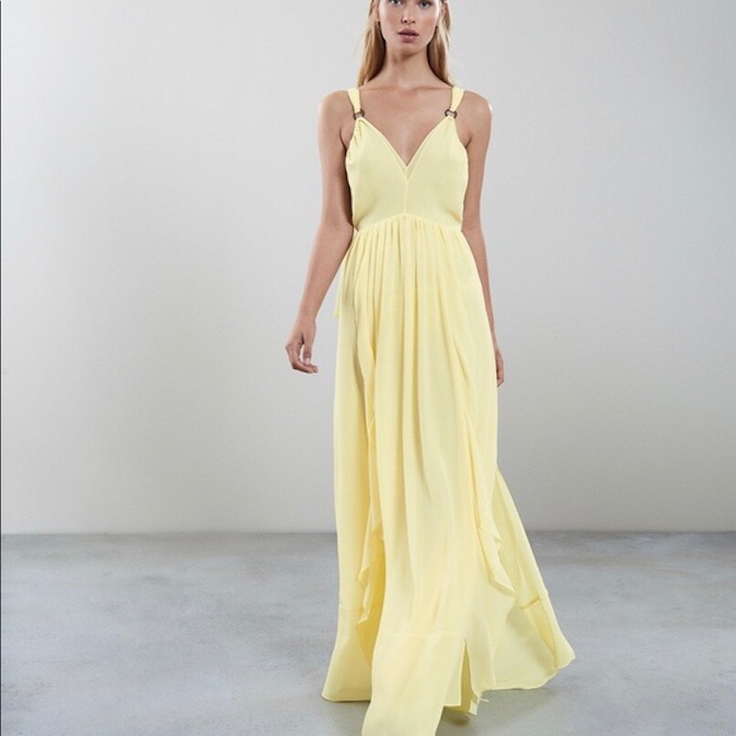 Reiss Carlotta Ruffle Detail Strappy Yellow Maxi Gown Dress