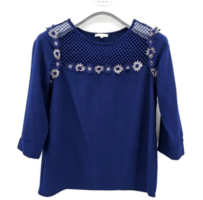 Grace & Mila Damen Vintage Bluse Schickes Langarmshirt mit Blumen Bestickt Gr. L