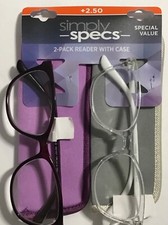 FGX Simply Specs 2-Pack Reading Glasses w/ Case Purple Clear Frames 2.50 NEW