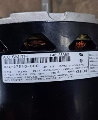 York AO Smith 024-27540-000 S1-02427540000 F48L36A50 1/2HP