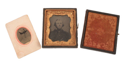 2 Antique Photos 1 Lady with Fancy Hat and Dapper Man With Mutton Chops