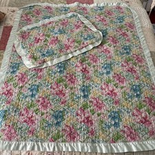 Very Sweet Vintage Baby Toddler Quilt  Pillow Sham Handmade Satin Trim Floral