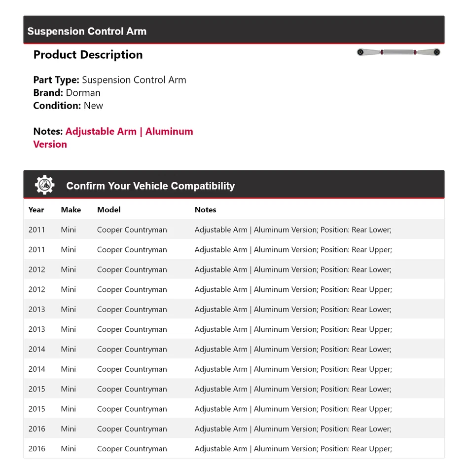 Brazo de control de suspensión para Mini Cooper Countryman Dorman 2011-2016 2012 2013 Foto 2 de 4