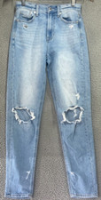 American Eagle Womens Light Blue Distressed Skinny Mid Rise Mom Jeans Size 00