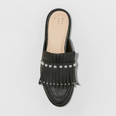 womens black backless loafers