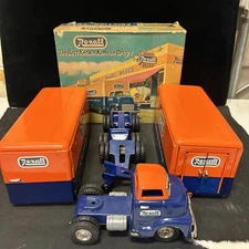 RARE Vintage 1950s Rexall Drugs Truck & Tandem Trailers Friction Toy SSS Japan