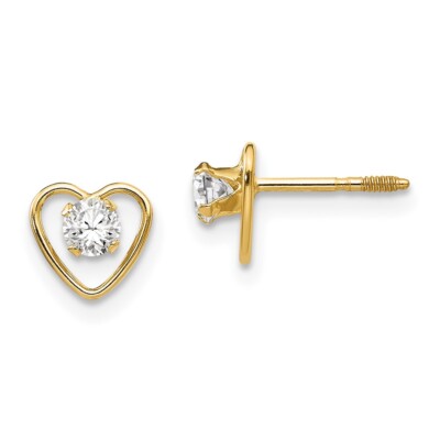 14k Yellow Gold 3mm Genuine White Topaz Birthstone Heart Stud Earrings 0.38gm