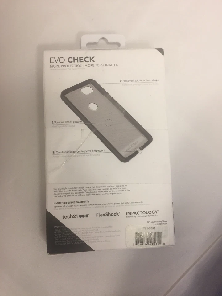 NEW Tech21 Evo Check Case for Google Pixel 2 Grey FlexShock Protection - Image 2 of 2