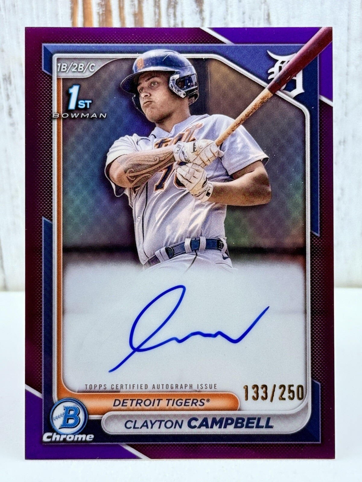 Clayton Campbell 1st Purple Auto /250 - 2024 Bowman Chrome #CPA-CCA TIGERS