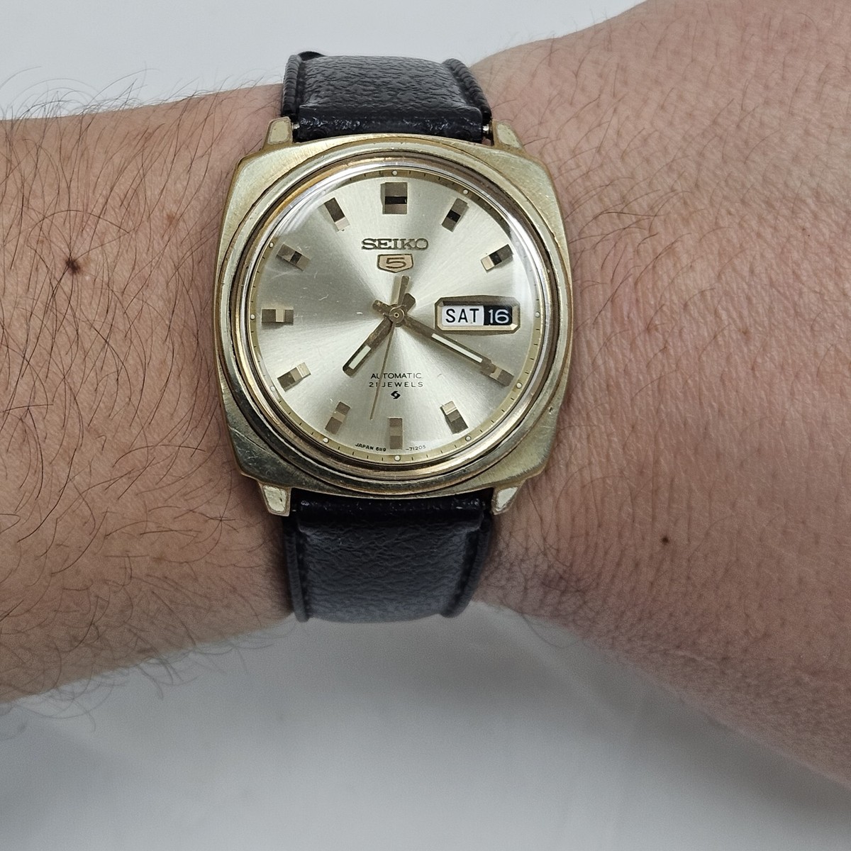 Vintage Seiko 5 Automatic Gold Plated 21 Jewels 6119-7143 Day Date