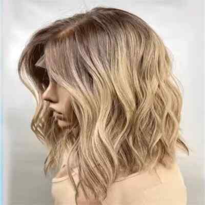 Short Wave Ombre Dirty Blonde Lace Front Wigs 100% Human