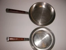 Cuisinart stainless steel teak wood handles skillet and fry pan set Vintage Rare