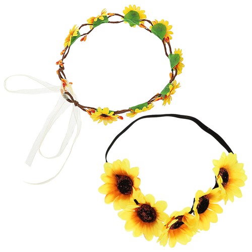 2PCS Wedding Festivals Floral Hair Band Adjustable Ribbon Sunflower Headband - Bild 3 von 12
