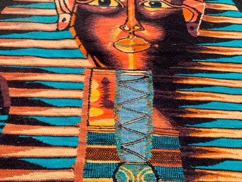 3x4 ft Vintage Egyptian Handwoven golden mask of Tutankhamun Wool Kilim Rug - Picture 2 of 14