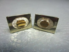 Vintage Tigers Eye Yellow Gold Plated Cuff Links