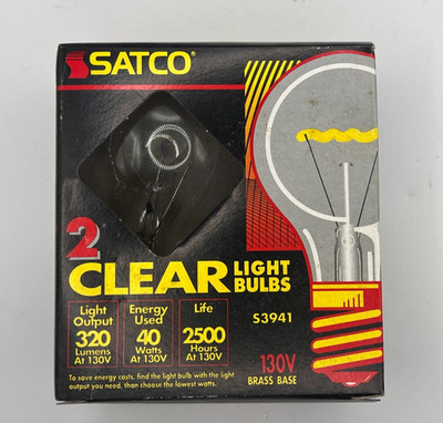 Vintage NOS SATCO S3941 Clear Incandescent Bulbs 40W 130V | 4x 2-Packs (8 Bulbs)