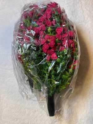 Pretty Magenta Silk Flower Bush with Ground Stake Always in Bloom Outdoor Decor