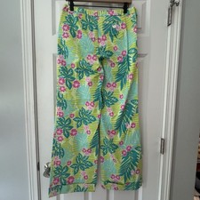 NWOT Lilly Pulitzer -Wide Leg Cuffed Hawaiian Hibiscus Pink  Green Stretch Sz 8