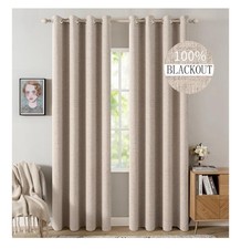 MIULEE 100 Blackout Linen Textured Curtains for Bedroom Solid Thermal Insulated