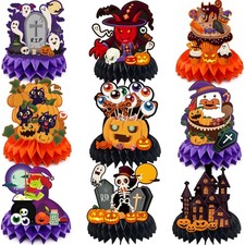 Halloween Decor - 9 PCS Pumpkin Witch Honeycomb Table Orange