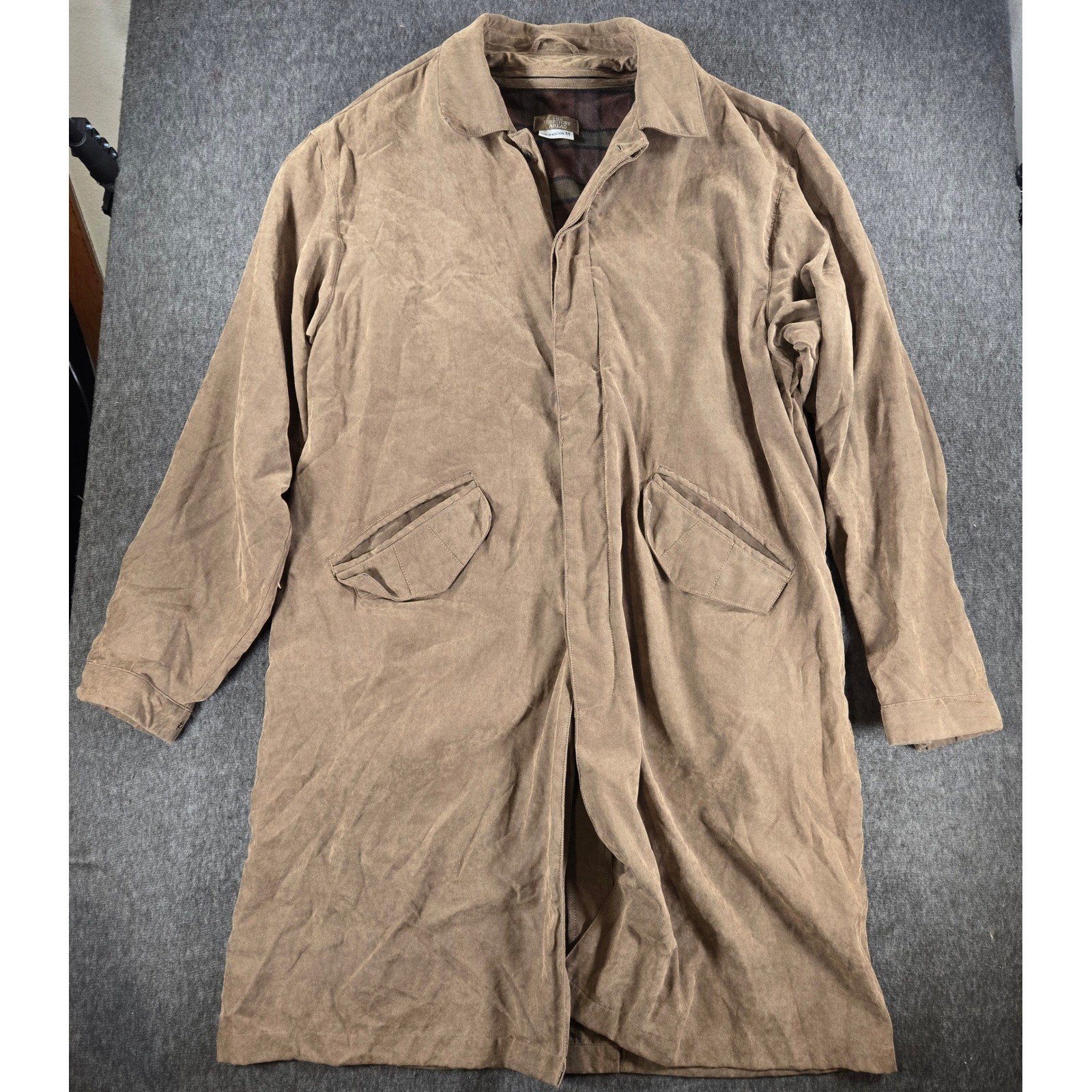 Vintage The Territory Ahead Duster Coat Mens M Brown Plaid Lined Western