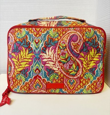 Vera Bradley Multicolor Red Floral Fabric Makeup Bag Zipper Handle Pockets