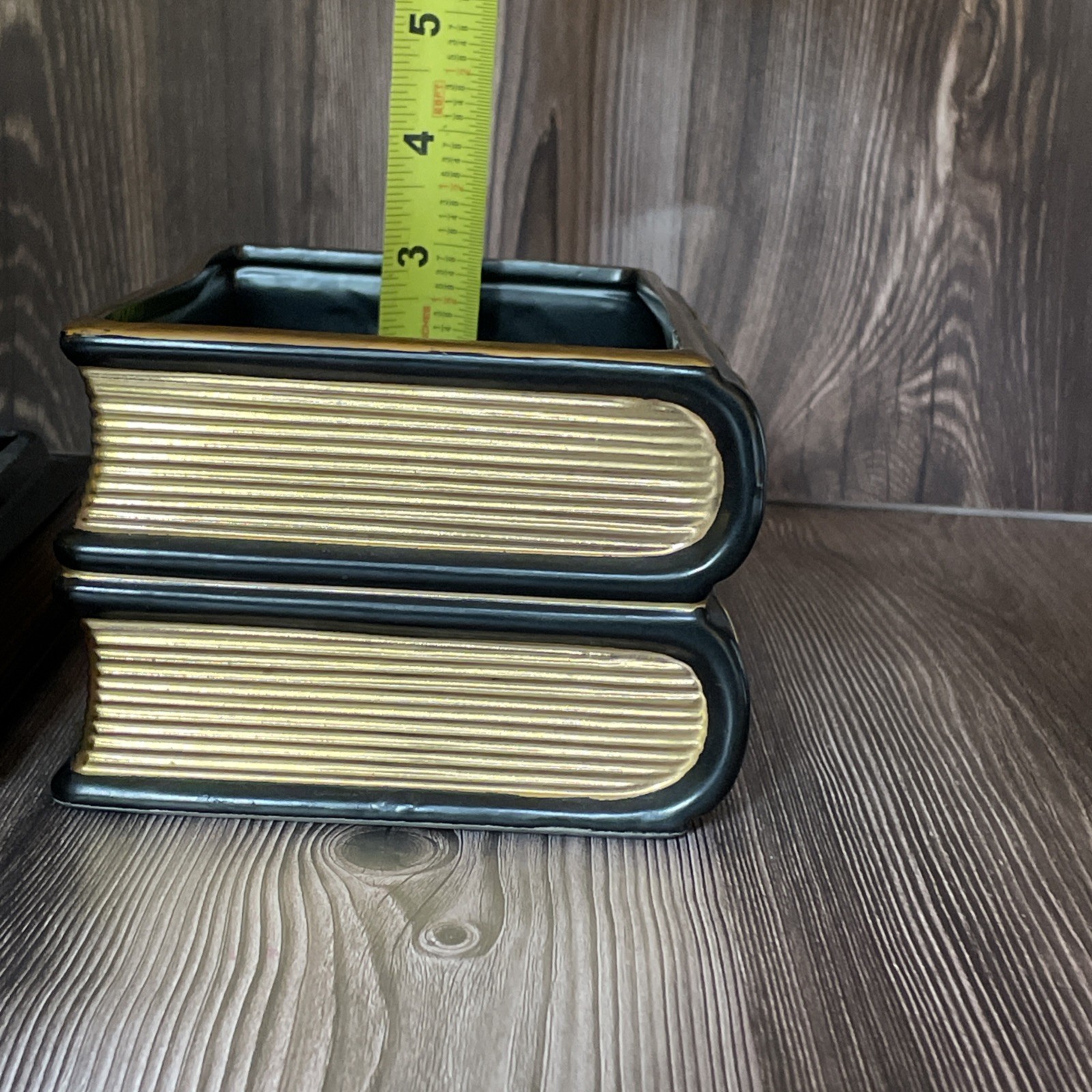 Decorative Book Shaped Ceramic Storage Trinket Box Black & Gold 7685