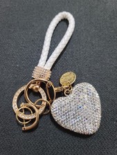 Car Keychain for Women with Rhinestone Heart Shape Bling Girl Cute A-white