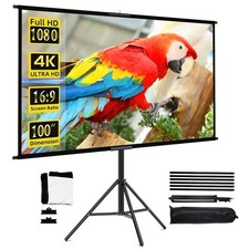 100 Inch Projector Screen with Stand 16:9 4K HD Portable Tripod Movie Screen