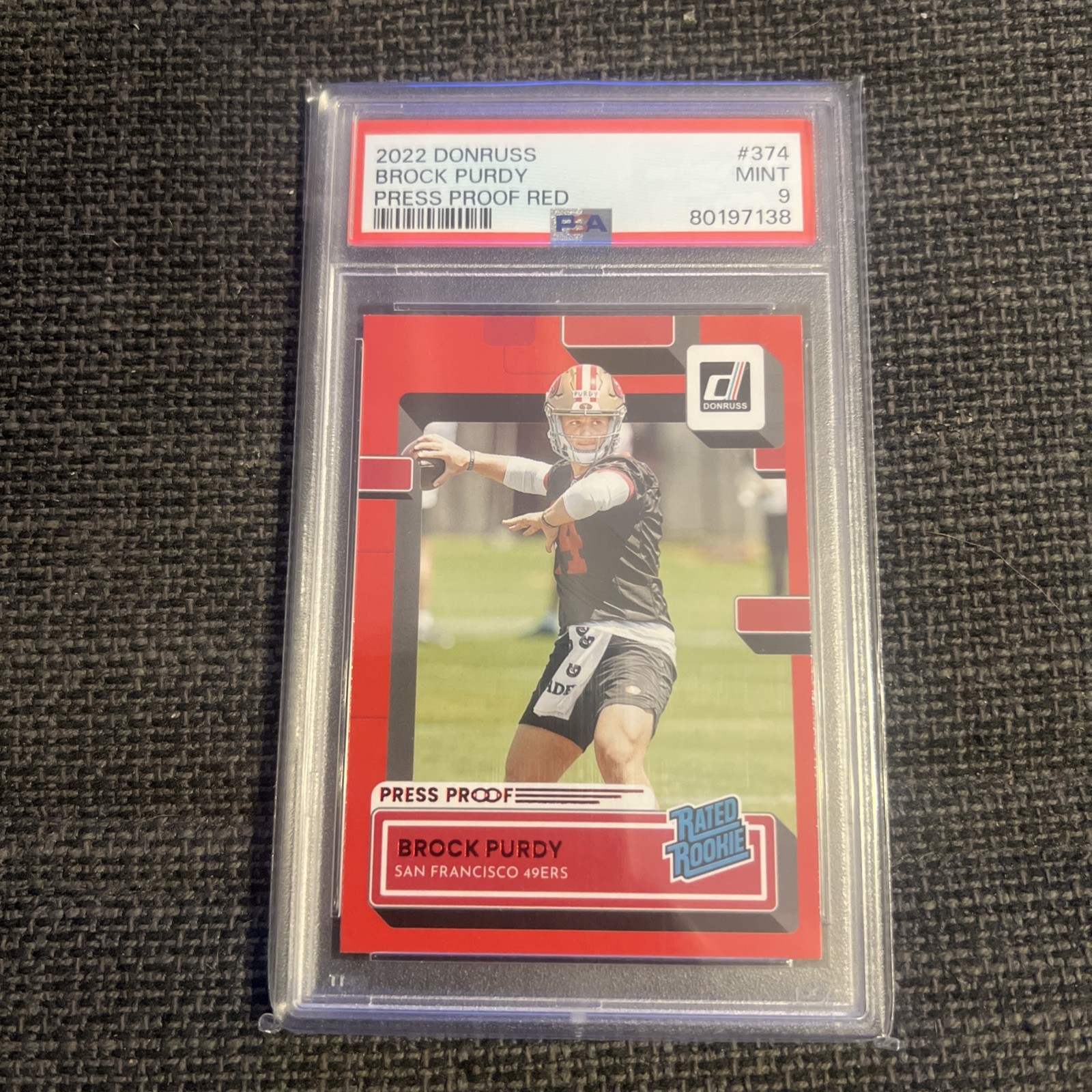 2022 Donruss Brock Purdy #374🔥Red Press Proof🔥Rated Rookie RC🔥PSA 9 