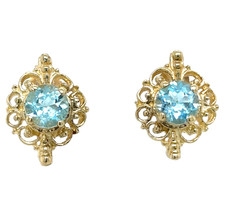 14k Yellow Gold Blue Topaz Solitaire Earrings 2.2g