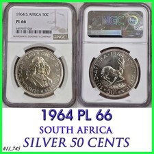 1964 South Africa Silver 50 CENTS NGC PL 66   PROOFLIKE 50C