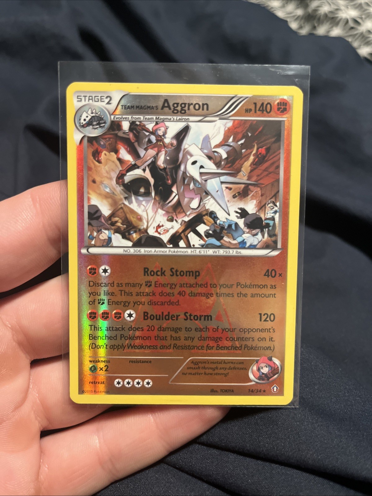 Team Magma's Aggron Reverse Holo Rare 14/34, 2015 Double Crisis Pokémon TCG Card