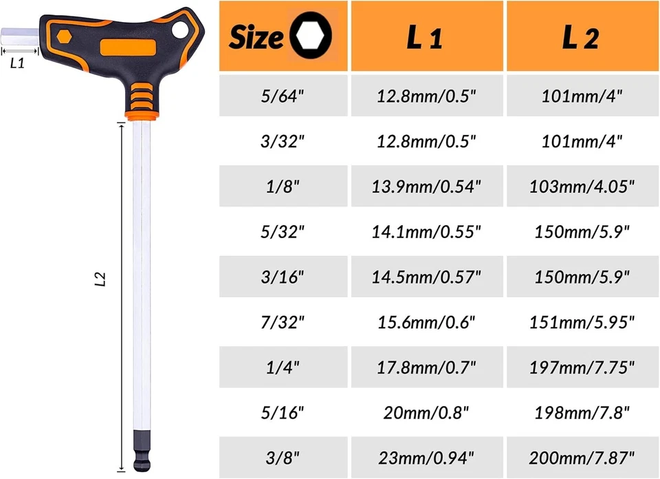 S2 Steel T-Handle Hex Key Set: 9PCS Long Arm Ball End Wrenches with Storage Box - Image 4 of 4