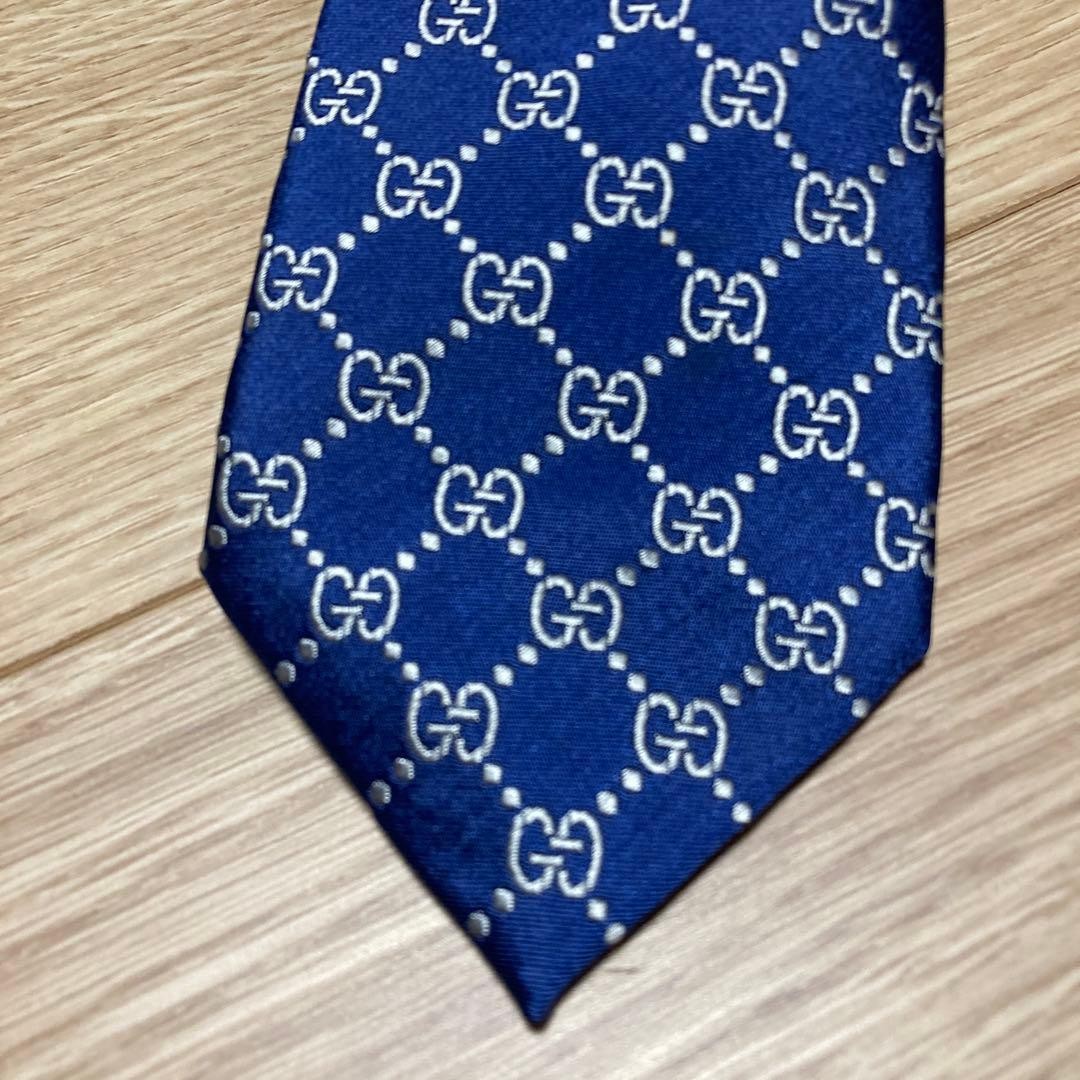 Gucci Silk Tie GG Pattern Interlocking Bee Navy U… - image 2