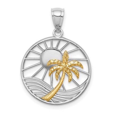 14K Bicolor Sonne und Palme im Kreis Anhänger
