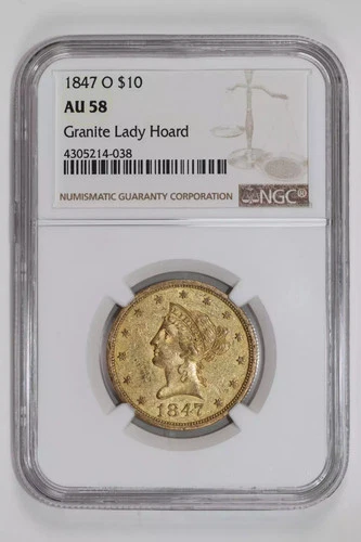1847-O $10 GOLD LIBERTY EAGLE NGC AU58 GRANITE LADY HOARD