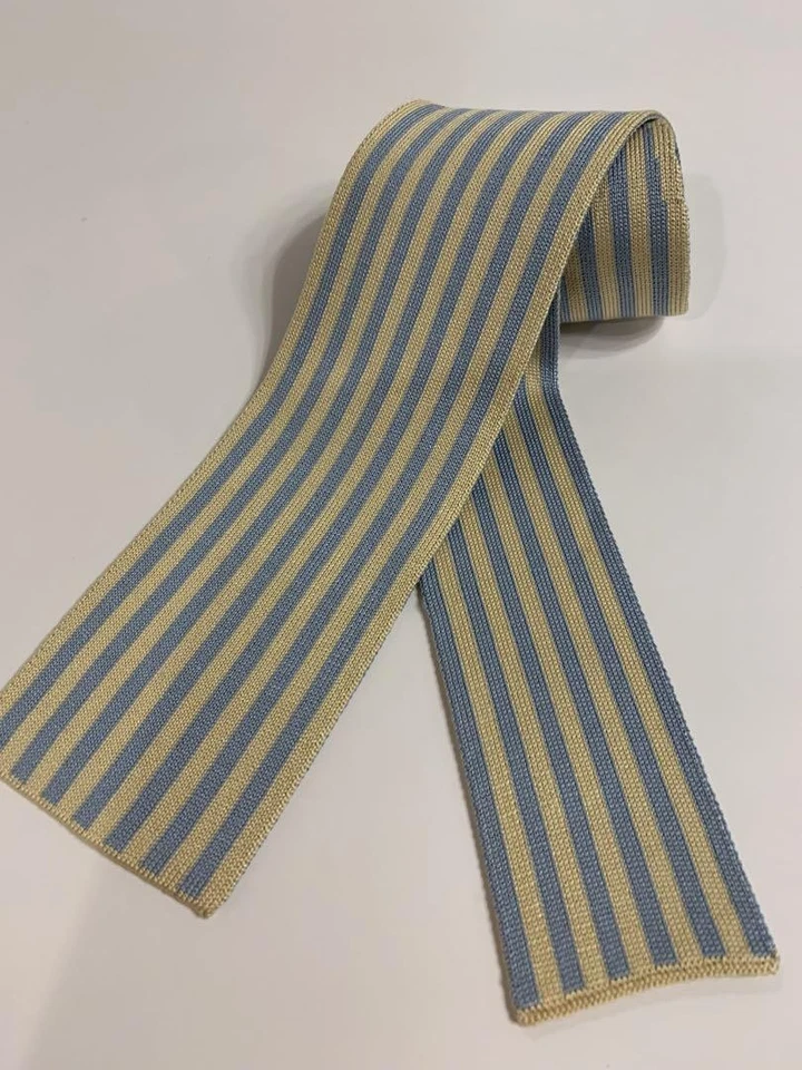 HERMÈS Azul Amarillo Corbata Seda Tejido Hombres Rayas Logo Francia 121866 - Imagen 2 de 4